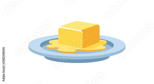 Fresh yellow butter on a blue plate.