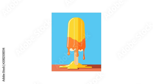 Colorful melting ice cream cone illustration.