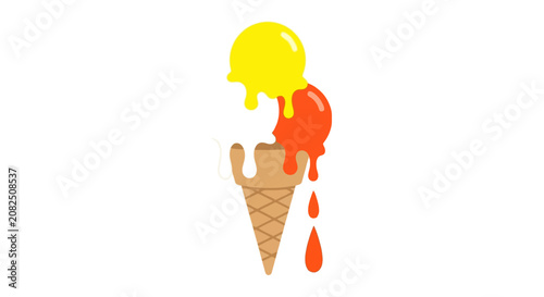 Colorful melting ice cream cone illustration.
