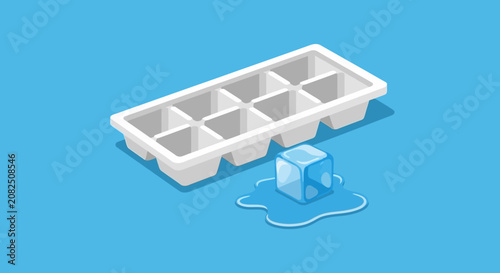 Melting ice cube tray with water droplets.