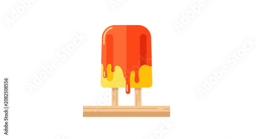 Colorful melting ice cream popsicle on stick.