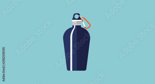 Illustration of a dark blue water bottle with cap.