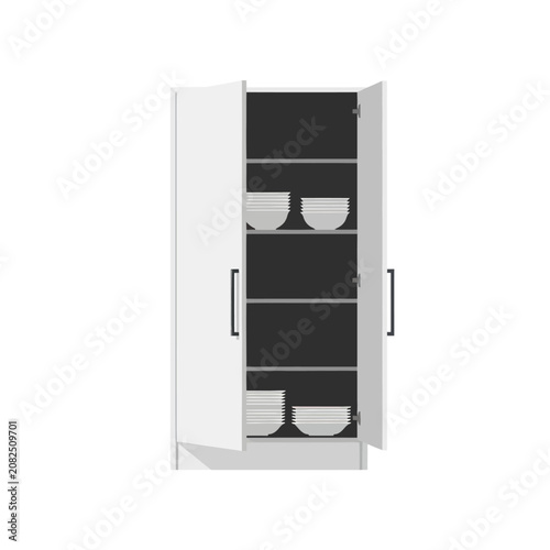 Modern White Kitchen Cabinet with Open Doors