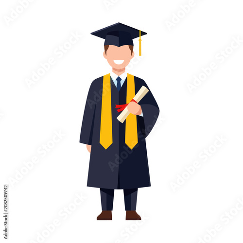 Male Graduate in Gown Holding Diploma
