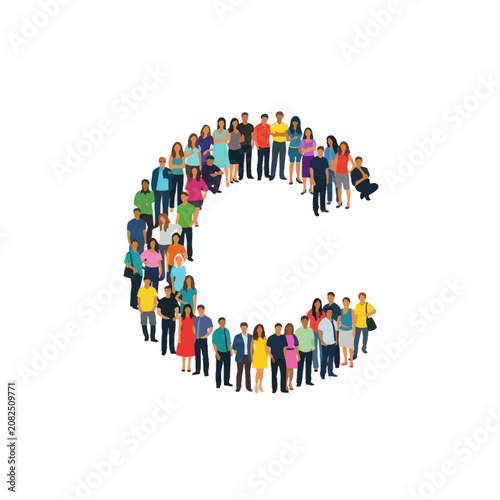 Diverse People Forming the Letter C Illustration