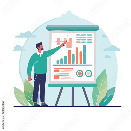 Man presenting business chart on easel