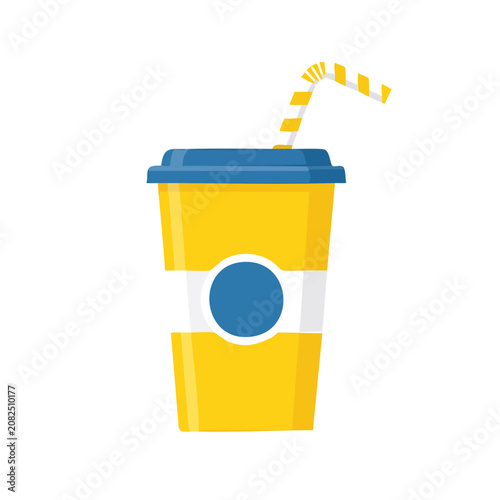 Yellow Paper Cup with Straw Flat Vector Illustration