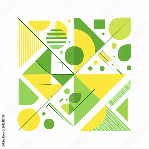 Abstract Geometric Pattern with Green and Yellow Shapes