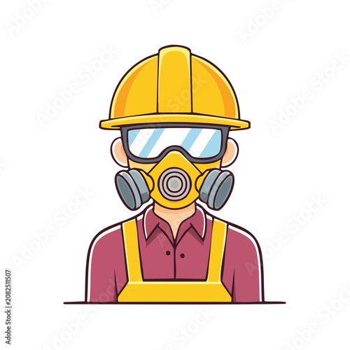Construction worker in protective gear flat vector illustration