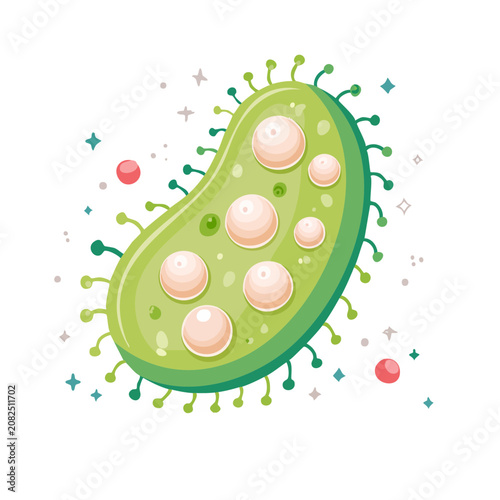 Green virus cell flat vector illustration