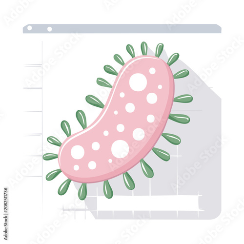 Pink Bacterium with Green Spikes Vector Illustration
