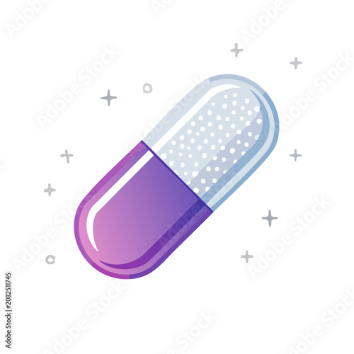 Purple and Blue Medical Capsule Vector Illustration