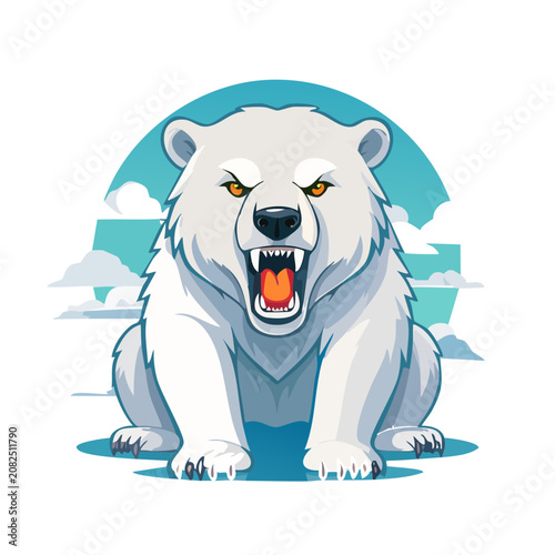 Roaring Polar Bear Flat Vector Illustration