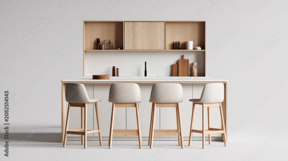 Fototapeta premium Clean modern kitchen space with warm wood accents