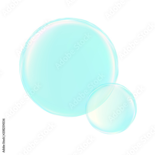 Transparent PNG bubbles for skincare and hygiene product design.Two overlapping translucent blue orbs for cosmetic and medical web assets