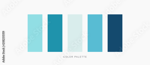 Quadro su tela Minimalist color palette featuring five different shades of blue on white backgr