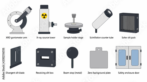 Collection of industrial and scientific equipment icons.