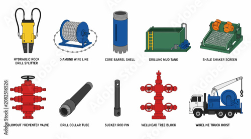 Collection of industrial oilfield equipment and machinery.