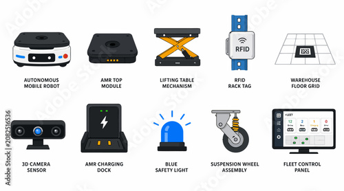 Collection of modern electronic devices and equipment icons.