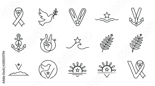 Diverse Vector Icons: Peace, Hope, Support, Military, and Nature Symbols Collection