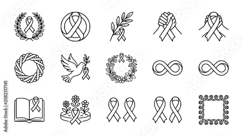 Awareness Ribbons and Symbols Collection: Hope, Peace, Unity, Support, Health, Life