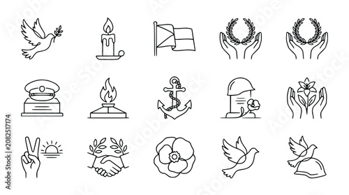 Set of Icons: Peace, Remembrance, Victory Symbols