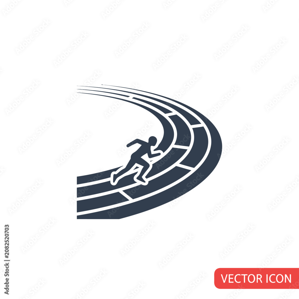 Fototapeta premium Runner athlete silhouette on curved running track vector icon.