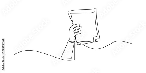Single Continuous Line Art of Human Hand Holding Blank Paper Editable Outline Design. Minimal One Line Hand Holding Document Abstract Continuous Line Vector Illustration