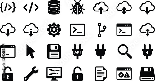 Obraz na plátně Software Engineering Web Development DevOps and Cloud Storage Icon Set Featuring