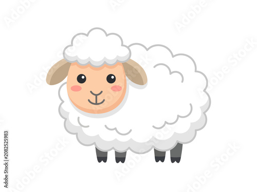Adorable cartoon white sheep with fluffy wool and a sweet smile, a charming farm animal illustration ideal for kids' books, educational materials, and pastoral designs
