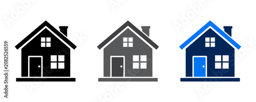 House Icon Set Collection, Home Building Vector Icons in Black, Gray and Blue Flat Design