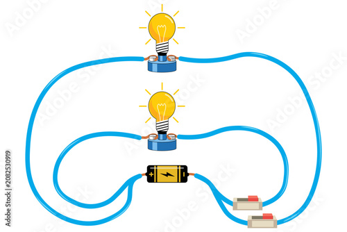 Parallel Electrical Circuit With Two Light Bulbs, Battery and Switches Educational Diagram