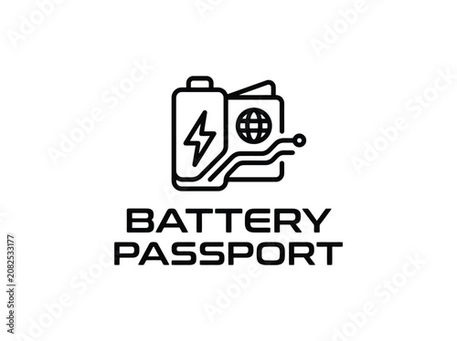 Digital battery passport icon symbolizing comprehensive lifecycle management, global tracking, and sustainability for energy storage solutions and electric vehicle components