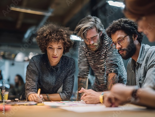 Diverse group of professionals collaborating on a project.
