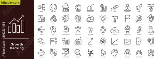 Quadro su tela Growth Hacking icon set Containing viral marketing startup optimization traffic