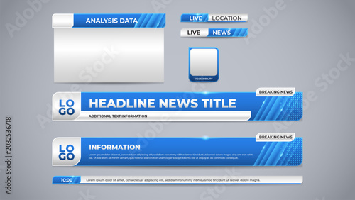 Εκτύπωση καμβά blue kit lower third with variation headline panel for live coverage template