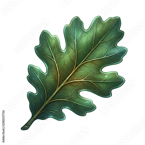 Lobed Green Oak Leaf Isolated On White Background.