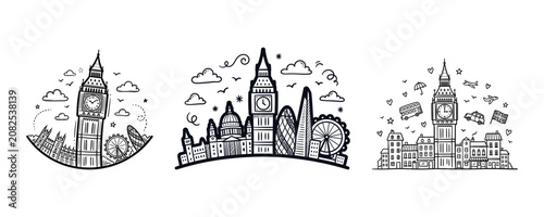 Doodle Style London Skyline with Iconic Landmarks.