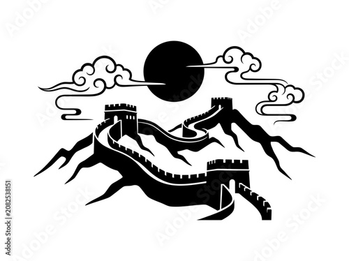 Great Wall of China Ancient Monument Silhouette.