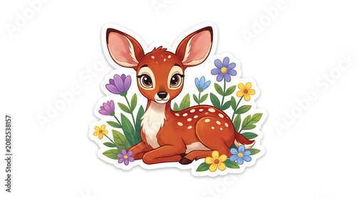 Cute Fawn in Flowers bambi