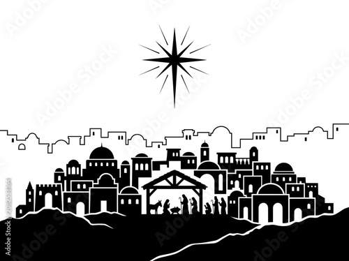 Nativity Scene Silhouette with Star of Bethlehem.