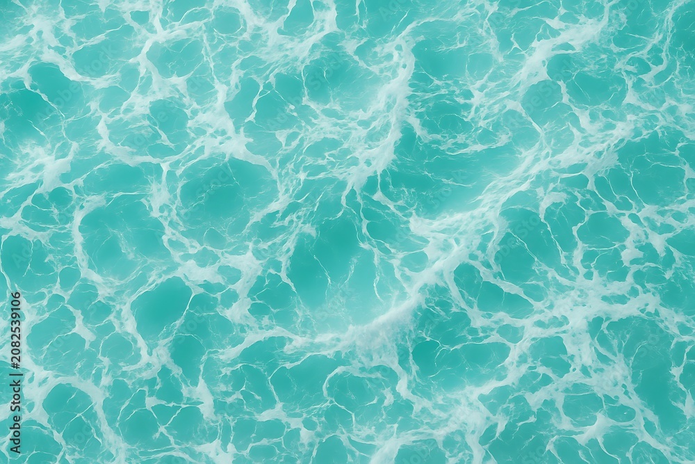 Fototapeta premium Aerial view of turquoise ocean waves with white foam patterns