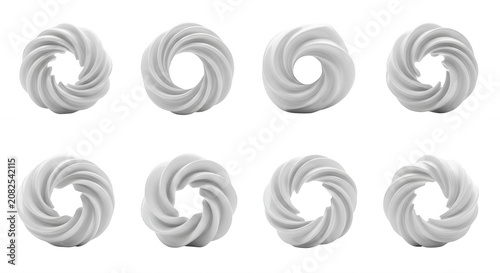3d render of spiral donut shapes on a white background abstract design elements for design projects