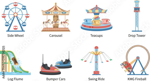 Konstfotografi Set of amusement park ride icons featuring classic carnival attractions and fair