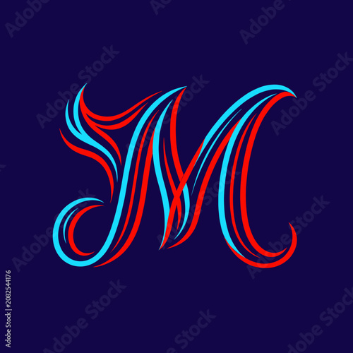 Stylized Mc Monogram Logo with Flowing Red and Blue Lines on Dark Background