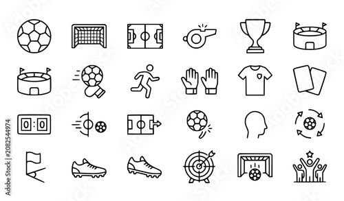 Obraz na płótnie Football Soccer Editable Stroke Icon Set of 16 Minimal Line Sports Icons