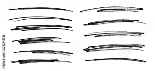 Hand-Drawn Black Marker Underline Set Isolated on White Background, Brush Pen Stroke Collection, Scribble Highlight Lines, Sketch Emphasis Elements for Text, Notes, Motion Graphics and Design
