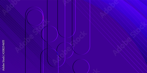 Abstract dark purple background with neon geometric lines and circles. Modern futuristic vector illustration for design.