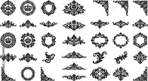 Bild auf Leinwand Luxury royal heraldic ornament bundle with baroque crown frames filigree shield