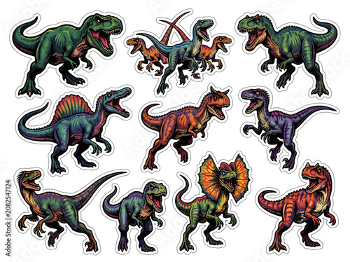 Set of detailed realistic dinosaur illustrations